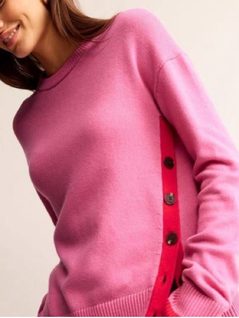 Boden Anthro pink red Pullover side buttons soft Crew neck sweater M